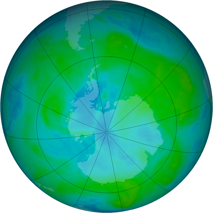 Antarctic ozone map for 19 January 2001